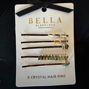 Set a 5 Bella rhinestone hair pins, green and gold tones new